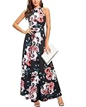 STYLEWORD Women's Floral Print Sleeveless Off Shoulder Elegant Summer Dress Halter Neck Maxi Long Dress (Floral07,S)