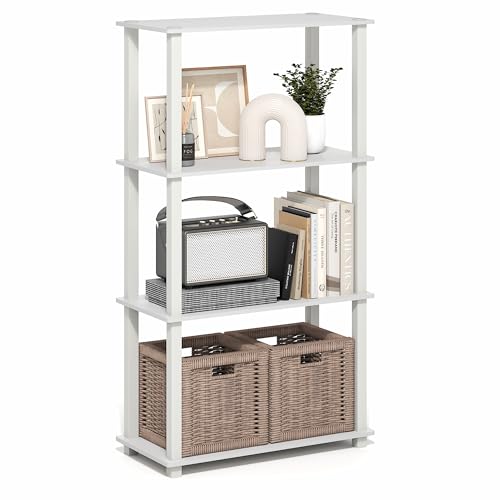 Image of Furinno Turn-S-Tube Storage Shelves, 4-Tier Book Shelf, Corner Shelf, Toolless Open Frame Standing Shelves, for Organization and Storage, Living Room, Garage, Home Office, White