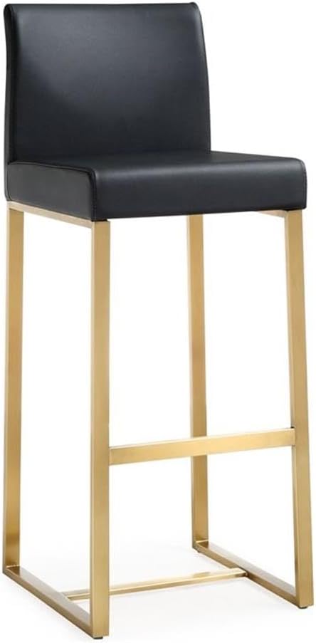 Tov Furniture Denmark Black Performance Vegan Leather and Gold Steel Barstool - Set of 2