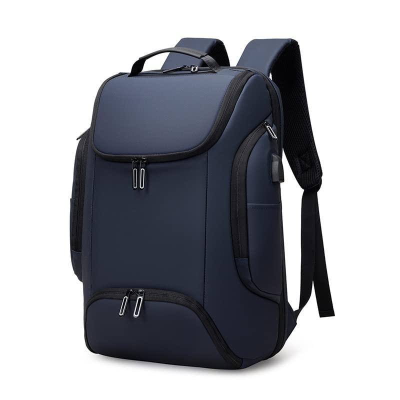 New Cross-border Men's Waterproof Backpack with USB Interface for Casual Travel and Large Capacity (Navy Blue)