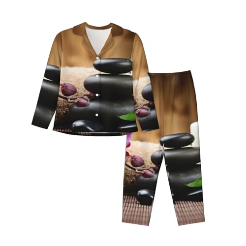 Pyjama 2 pièces manches longues avec imprimé pierre zen vêtement nuit confortable