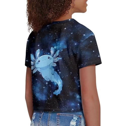 Image of Girls Fashion Crewneck Tee Shirts Casual Short Sleeve Crop Top Summer Outfits 5-14 Years Old