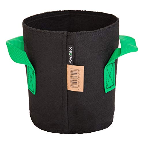 HORTOSOL Maceta Textil Bolsa para Plantas Negro/Verde - 3 litros - Ø15x17 cm