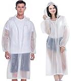 GUKOY Rain Coats (2 Pack) - Reusable EVA Rain Ponchos for Adults Rain Jackets Raincoats for Men Women, White