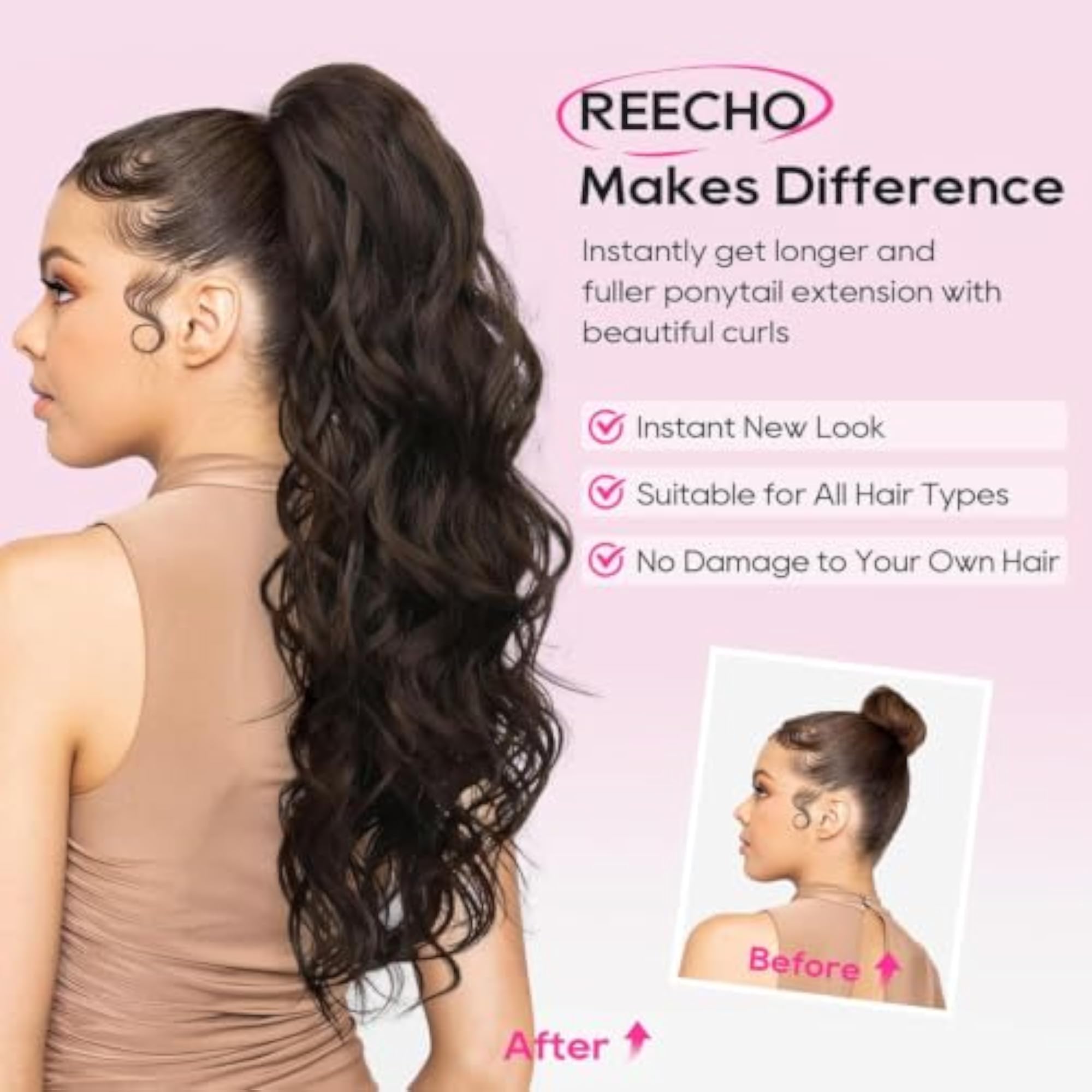 Claw Clip Curly Wavy Ponytail Hair Extension, 2 IN 1