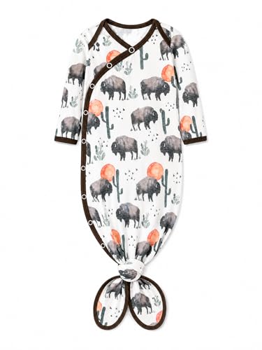 Image of Copper Pearl Baby Gown - Knotted Newborn Sleepers for Baby Boy and Girl, Soft Stretchy Long Sleeve Infant Gowns with Bottom Tie and Hand Mittens, Perfect Hospital Coming Home Outfit (Bison)