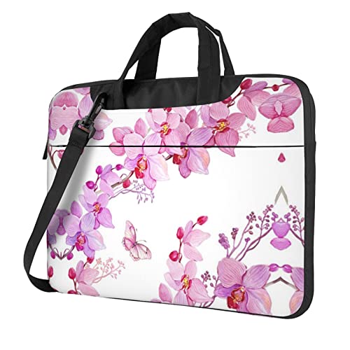 Sacoche ordinateur portable 15.6 inch avec fleurs roses et papillon housse bandoulière