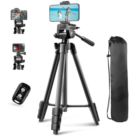 UBeesize 54'' Camera Tripod, Phone Tripod for iPhone with Bag, Travel Tripod Stand with Remote Compatible with iPhone 15/14/13/12/11, Android Phones, Cameras, DSLR and Gopro Cover