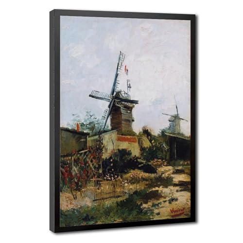 Toile moulins à vent de Montmartre par Van Gogh, cadre suspendu pour une ambiance poétique