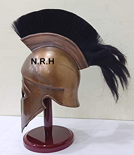 Nautical Replica Hub Medieval Greek Corinthian Wearable Armor Halloween Helmet with Plumes & Hairs | Leather Liner With Stand Copper Finish