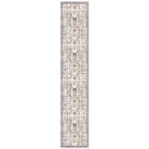 Madane Hallway Runner Rug 2'6''x12' Kitchen Runner, Non Slip Vintage Runners for Hallways Washable Kitchen Rugs Soft Low Pile 2.5x12 ft Rug Runner for Laundry Room, Entryway and Bedroom, Brown/Gold