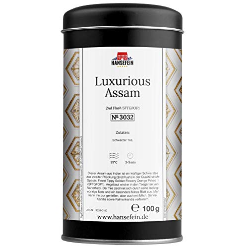 Hansefein Luxurious Assam Schwarzer Tee 2nd Flush SFTGFOP1 100g in Aromadose Cover