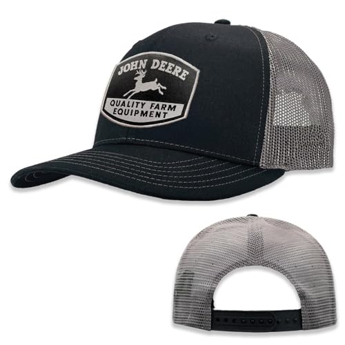 Casquette John Deere américaine style américain vintage grise avec visière noire et mesh