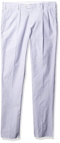 Palm Beach Men's 7255-Oxford Pleated-081, Navy/White, 32 Regular