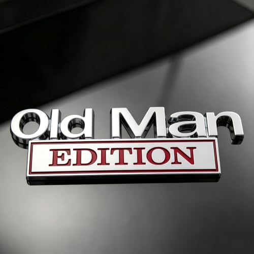 Image of 3D Old Man Edition Chrome Emblems Badges Sticker Car Vehicle, Truck, Motorcycle, RV, Scooter, SUV, Door, Window, Room, Wall and More Decoration (Silver Red Edition)