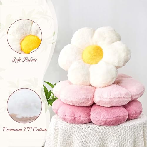 Kcvvcr Pink Flower Pillow, Cute Decorative Flower Shaped Throw Pillow with Faux Rabbit Fur, 14.9" Soft Flower Plush Throw Pillow Floor Pillows Room Décor for Bedroom Living Room