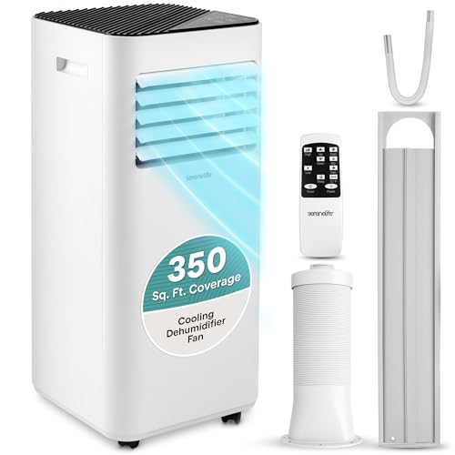 SereneLife 8000 BTU Portable Air Conditioner, Small AC with Dehumidifier and Fan, Mini AC Unit with 350 Sq. Ft. Coverage, Timer Settings Up to 24 Hours, Includes Remote Control Window Mount Kit