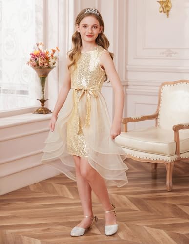 GRACE KARIN Girls Sequin Party Dress Sparkle Formal Birthday Pageant Prom Three-Layer Tulle Midi Dress Size 5-12Y4