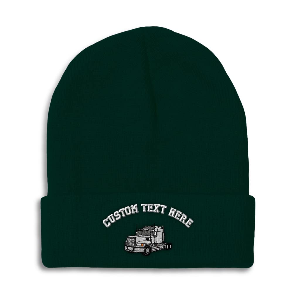 Custom Beanies for Men Semi Truck Driver Embroidery Trucks Winter Hats for Women Acrylic Skull Cap 1 Size Forest Green Personalized Text Here
