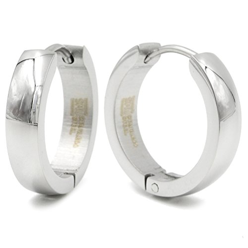 Stainless Steel Curved Face Round Hoop Men Earrings Gold-tone Silver-tone Black 18mm