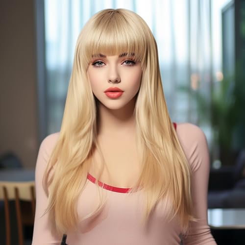 BERRYLION Light Blonde Wig With Bangs For Girls, Blonde-Straight, Average