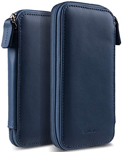 Housse universelle en cuir nappa bleu S pour smartphone chic et compact