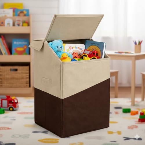 Image of 75L Large Laundry Basket with Lid, Foldable Non-Woven Fabric Clothes Hamper with Durable Handles, Heavy Duty Storage Bag for Bedroom, Bathroom, Nursery & Toys, Space-Saving Organizer (cross brown)