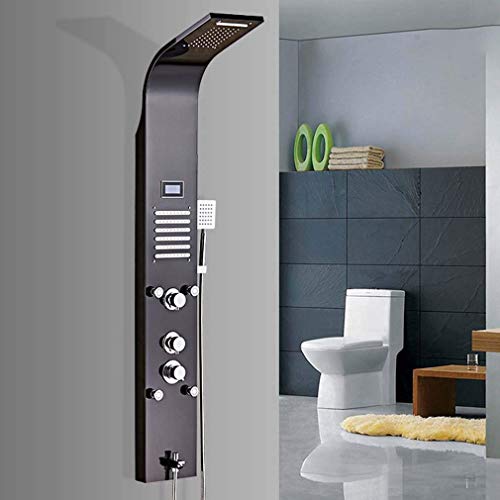 Sistema de ducha thermostático MObyat con cascada, lluvia y jets de masaje, panel de ducha negro, 7 funciones miniatura 1