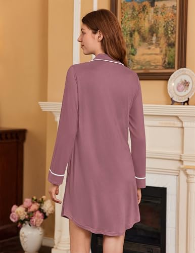 Image of Ekouaer Nightgowns for Women Long Sleeve Night Gown Button Pajama Dress