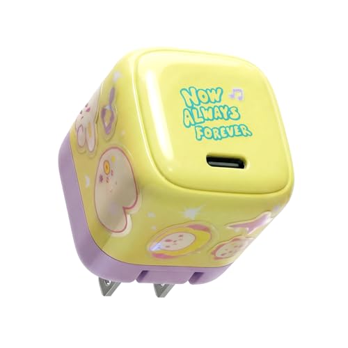 iOttie with BT21 RapidVolt 30W Nano Wall Charger, Yellow & Purple USB-C Charger Block with Holographic BT21 Stickers