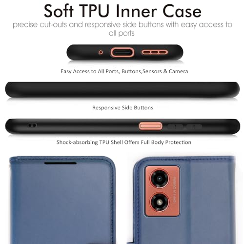 TECHGEAR Moto G04 / Moto E14 / Moto G24 / Moto G04s Phone Leather Wallet Case, Flip Protective Cover with [RFID BLOCKING] Wallet Card Holder, Stand & Wrist Strap, Blue PU Leather with Magnetic Clasp - Image 5