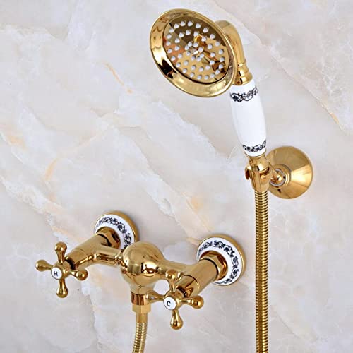 Ensemble de robinets de pomme de douche à main or en laiton poli Mna971