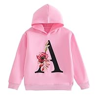 Xumplo Girls Hoodies Kids Long Sleeve Hooded Pullover Sweatshirts Teens Flower Letter Print Tops Fall Clothing 10-12 Years Pink