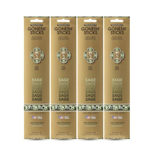Gonesh - Extra Rich Scented Incense Sticks - Non-Toxic 10” Slow Burn Aromatic Sticks - Sage - 80 Pack