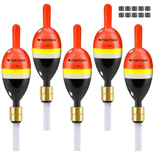 THKFISH Fishing Bobber, Wood Slip Bobbers for Fishing, Fishing Floats with Bass Pendant for Crappie, Walleye, Salmon Fishing 5 Pcs