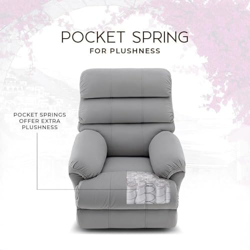Image of Comfortable Single Seater Fabric Recliner Sofa Chair with Manual Push Back Mechanism & Extra Cushioning for Living Room, Color: GreyG