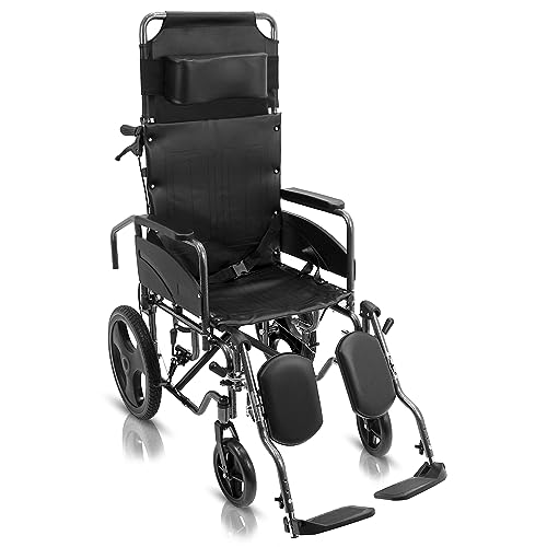 Image of KosmoCare Tranz Recliner wheelchair | Foldable Wheelchair | Wheel chairs for old people | Recliner Wheel chair | Manual Mobility Aid Comfortable 18 inch wide seat |