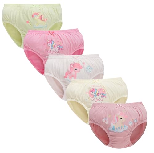 CHUNG Toddlers Little Girls Cotton Briefs Panties Pack of 5/6 Print Underwear (3-4T, Unicorn 2024)