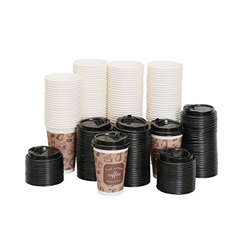 100 Pack Disposable Coffee Cups with Lids 12 oz Insulated Paper Cold Hot Beverage Drink for Party Home Restaurant Picnic Travel