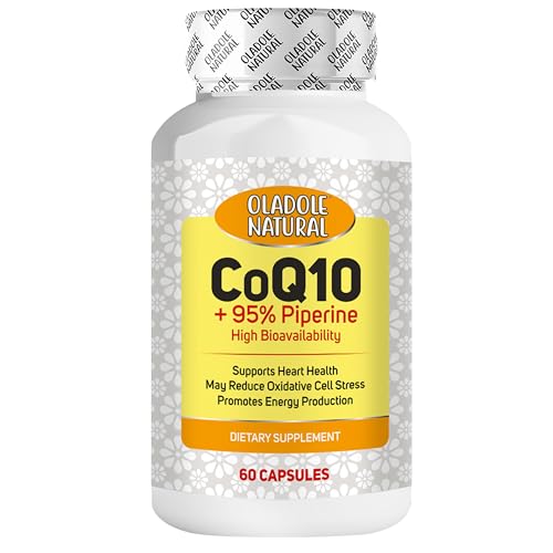Oladole Natural Coenzyme Q10 200mg with Piperine 10mg 60 Capsules | Advanced Antioxidant for Heart Health Cellular Energy & Immunity | High Potency CoQ10 + Piperine for Superior Absorption