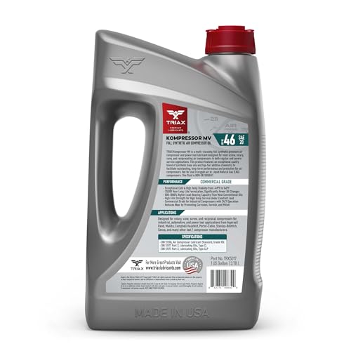 TRIAX Kompressor MV ISO 46, Multi Vis, Full Synthetic Air Compressor Oil for: Rotary, Vane, Screw, Reciprocal, Silent Air Compressors High Temp, 20,000 Hour Life (1 Gallon)