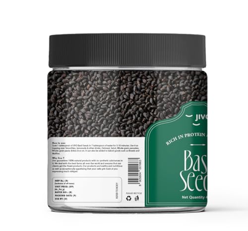 Image of Jivo Raw Basil Seeds for weight loss - 400gm | Sabja Seed, Takmuria Seeds 400g (Jar Pack) | High Fibre And Omega 3