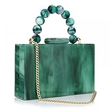 Acrylic Purses Evening Clutch Bag Marbling Handbags for Women Cross Body Bag with Pearl Chain Formal Wedding Prom Party (Green)