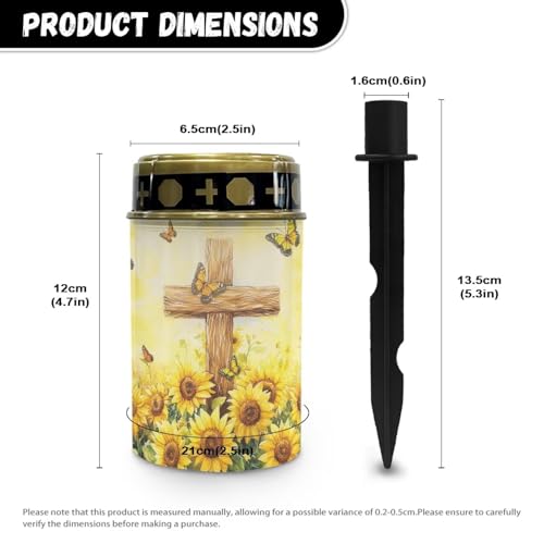 Image of Solar Lights Outdoor Waterproof Cross Sunflower Print Cemetery Garden Lights for Grave Flameless Lamp Candles for Outdoor Decoration