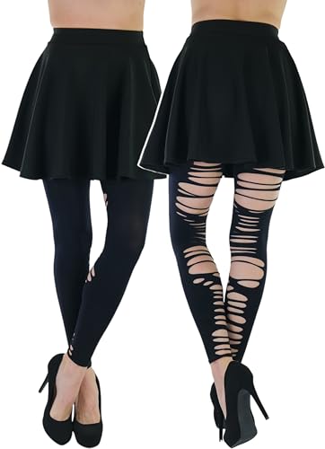 Image of ToBeInStyle Women's Slashed Ripped Shredded Distressed Hosiery Tights Leggings Music Festival