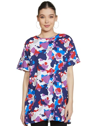 Image of Clovia Women's Cotton Camouflage Print Oversized T-Shirt in Multicolor
