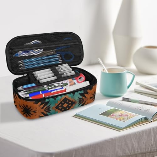 Image of Aztec Western Sheepshead Pencil Case for Kids Large Pencil Pouch for Boys Girls Lightweight Pencil Container for Children 3-18 Pencil Bag for Travelling Camping Hiking Handbag