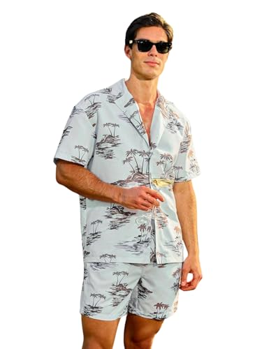 Image of GRECIILOOKS Men's Co Ord Set |Printed Shirt and Shorts Set for Men |Summer Loungewear, Beachwear & Night Suit for Daily Comfort | Nightwear Set for Mens