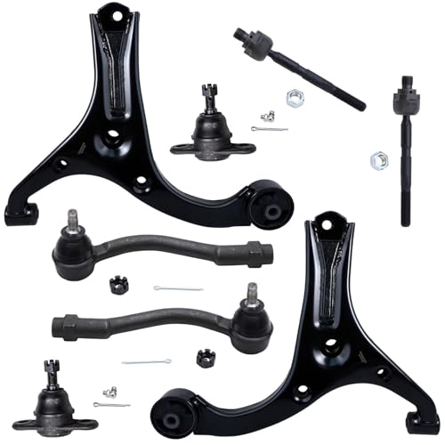 Image of Detroit Axle - 8pc Front End Suspension Kit for 06-11 Kia Rio Rio5, Lower Control Arms Outer Inner Tie Rod Ends Lower Ball Joints 2006 2007 2008 2009 2010 2011 Replacement