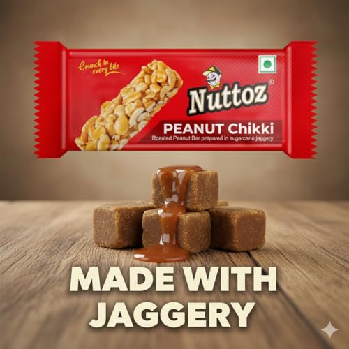 Image of Nuttoz Peanut Chikki JAR | Made with Jaggery | Gajak | Traditional Indian Sweet | Protein Rich Snack | Nutritious Energy Bar | Gazak (50 Bars, 15 Gm Each - 750gm)